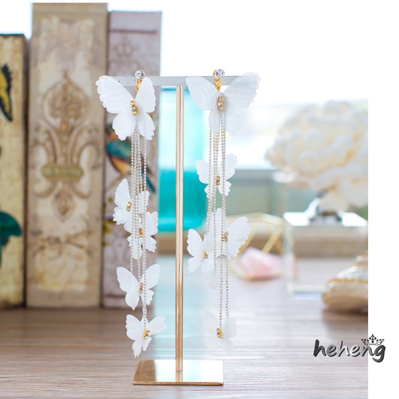 1 Cặp Bông Tai Dài Tua Rua Hình Hoa &amp; Bướm Thời Trang Cho Nữ