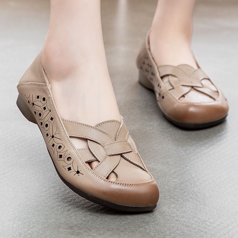 Giày Sandal Cao Su Da Thật Đế Cao Su Mềm Chống Trượt Thời Trang Mùa Hè Cho Nữ