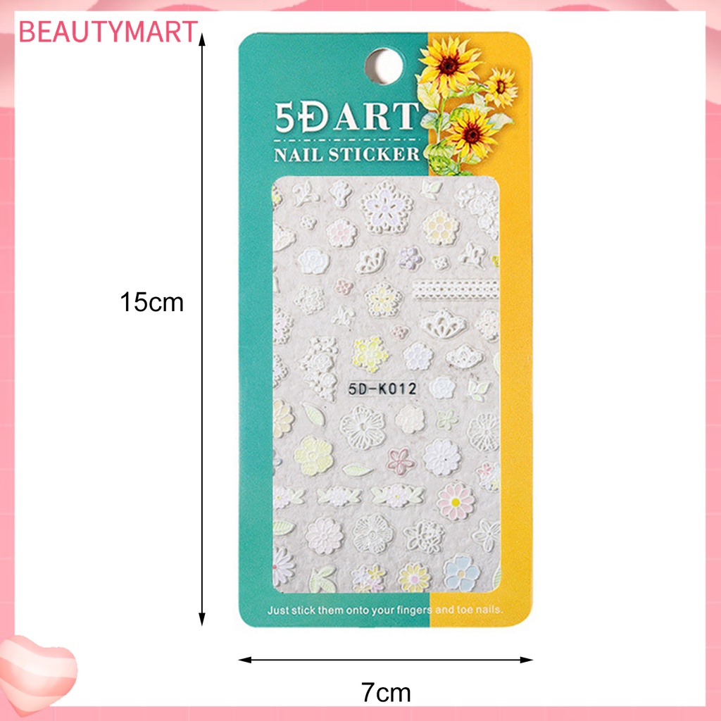 1 Tấm Sticker PET 5D Tự Dính Chống Thấm Nước Họa Tiết Hoa Dập Nổi Trang Trí Móng Nghệ Thuật