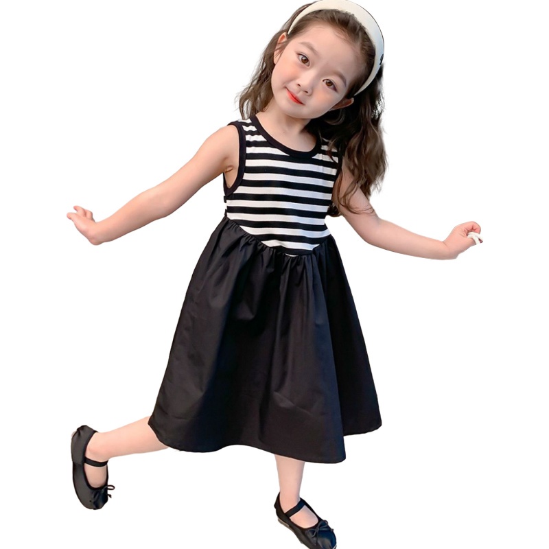 Đầm Dệt Kim Sát Nách Kẻ Sọc Thời Trang Mùa Hè Hàn Quốc Cho Bé Gái