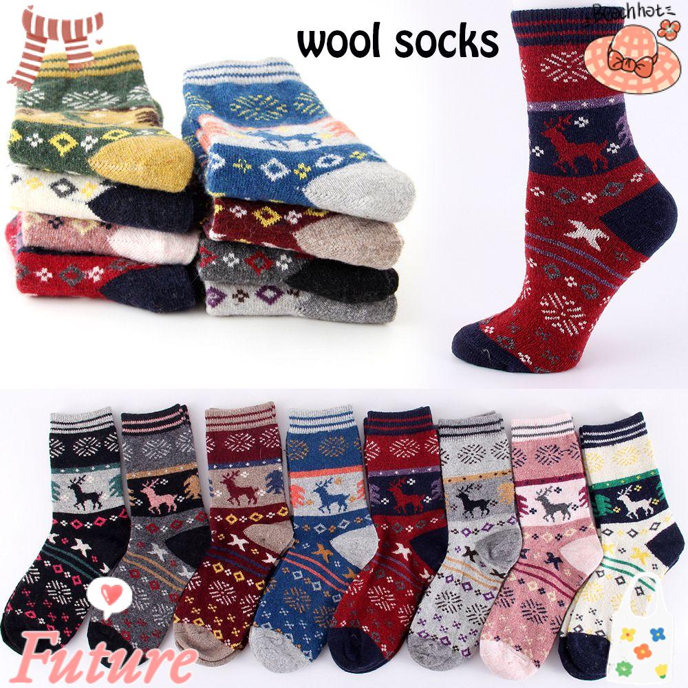 Vớ Len Dày Dặn Giữ Nhiệt Họa Tiết Tuần Lộc Giáng Sinh Dễ Thương