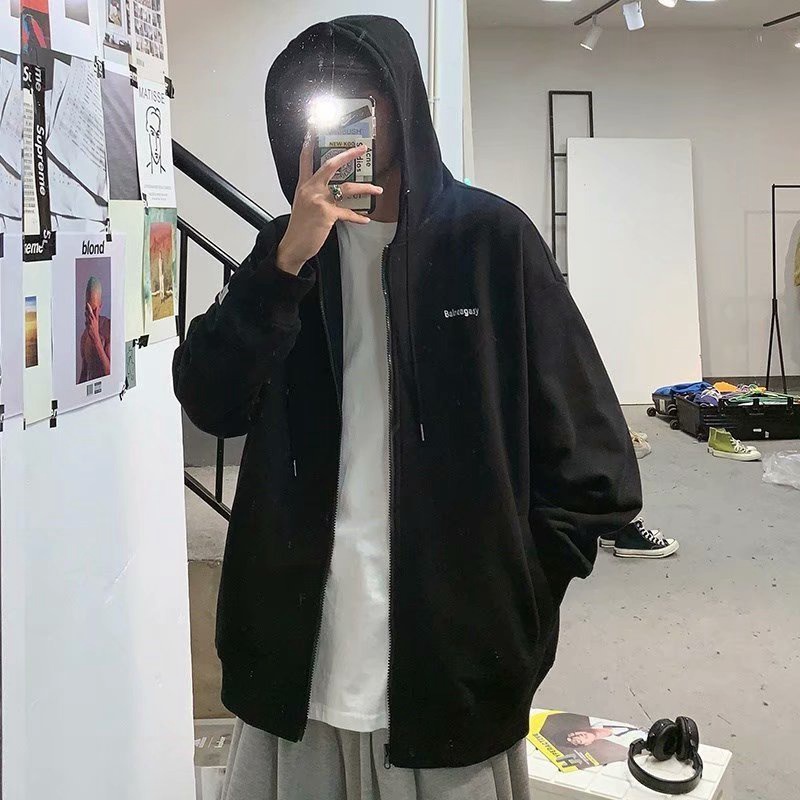 Áo nỉ có khóa Unisex dáng rộng áo khoác nam nữ