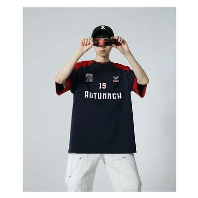 Áo Thun Tay Ngắn Dáng Rộng Màu Sắc Tương Phản Thời Trang Mùa Hè Cho Nam