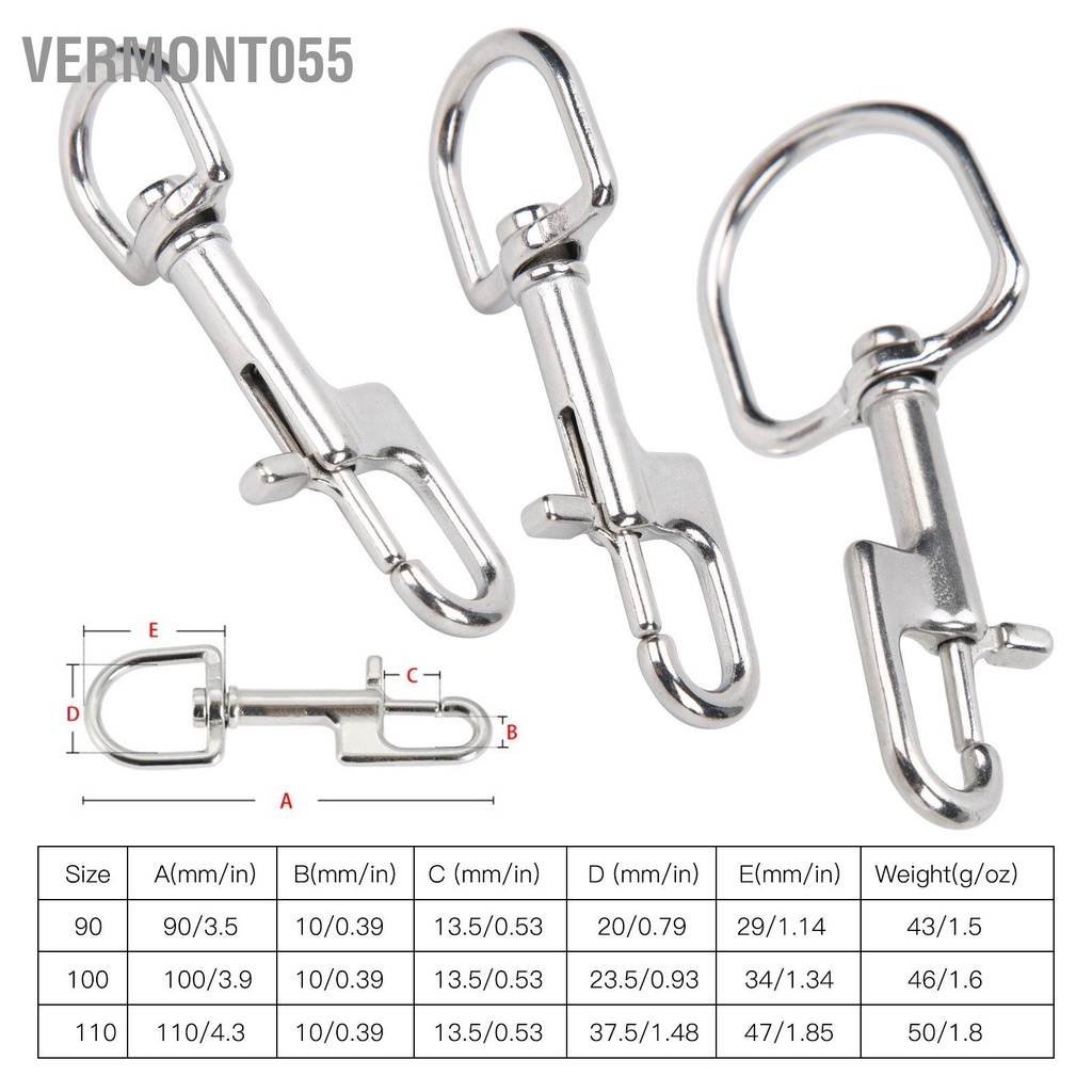 Vermont055 Lặn bằng thép không gỉ Single Ended Snap Clips Eye Bolt Hooks Buckle