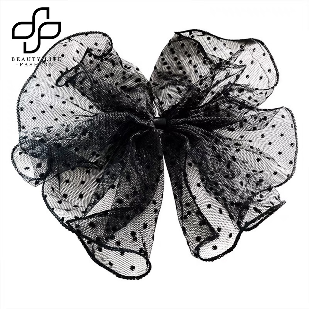 Kẹp Tóc Hình Nơ Họa Tiết Chấm Bi Co Giãn Tốt Phong Cách Hàn Quốc Cho Nữ