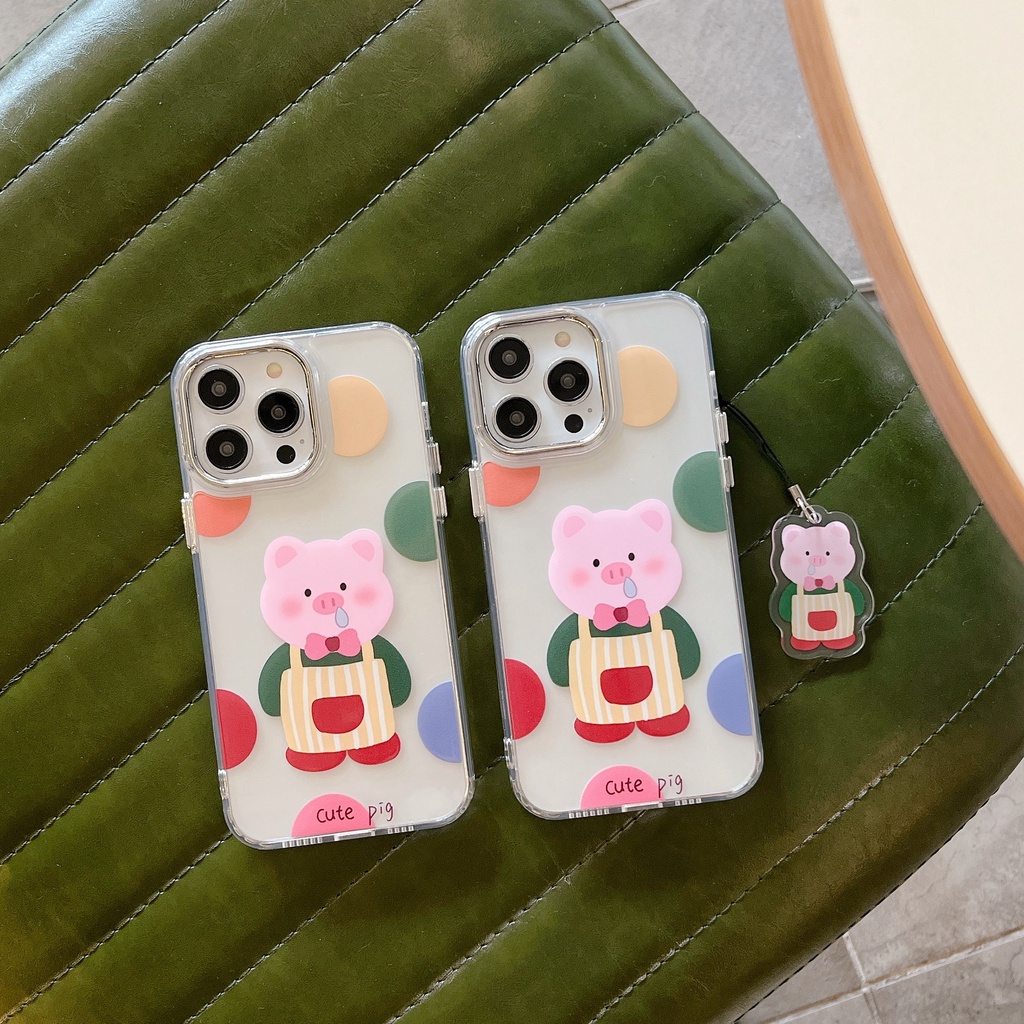 Ốp Điện Thoại Acrylic Chống Sốc Hình Heo Hồng Có Dây Treo Cho IPhone 14 13 12 11 Pro Max
