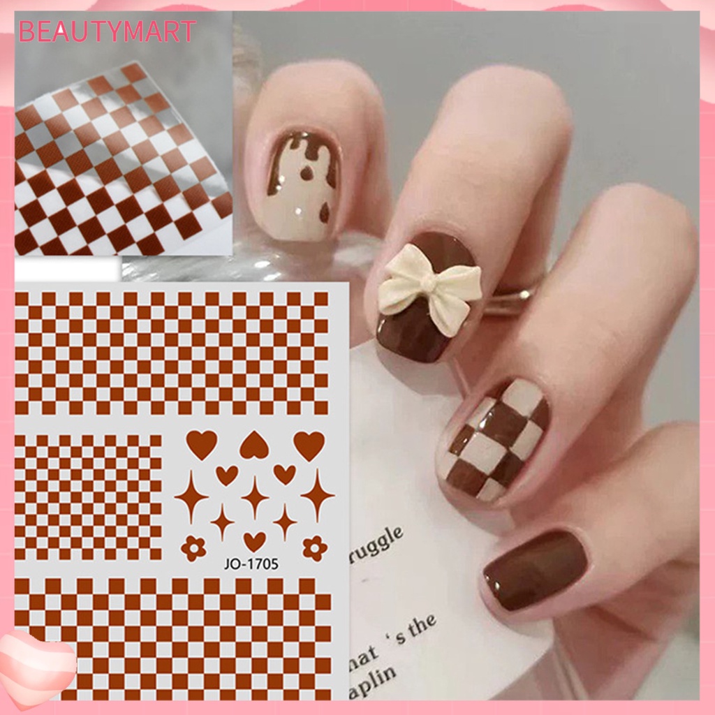 Miếng Dán Móng Tay Tự Dính Họa Tiết Kẻ Ô Dành Cho Nữ
