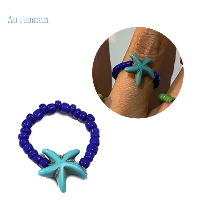 Nhẫn Xếp Chồng Hạt Hình Sao Biển Nhiều Màu Sắc Phong Cách Boho