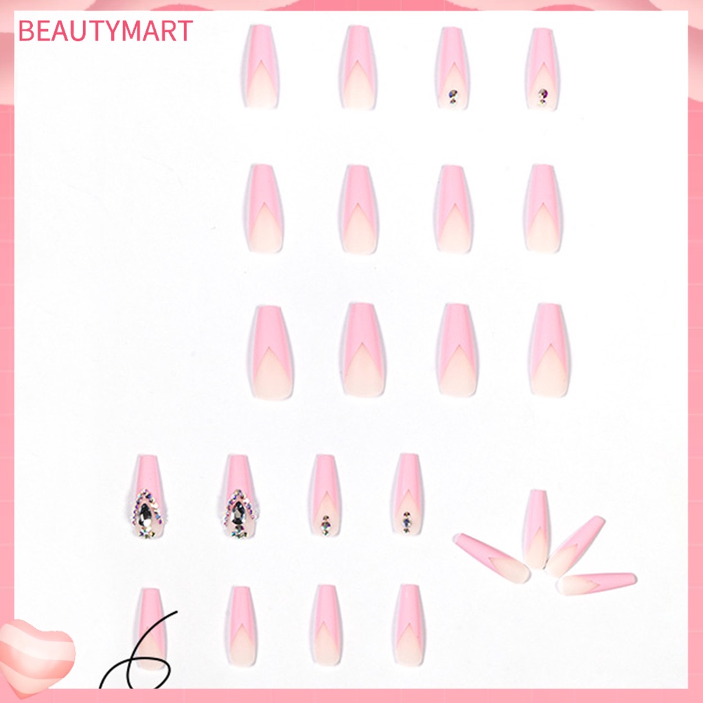 Bộ 24 Móng Tay Giả Hình Quan Tài Đính Đá 3D Siêu Dài Bằng Acrylic Dùng Trang Trí Móng Tay