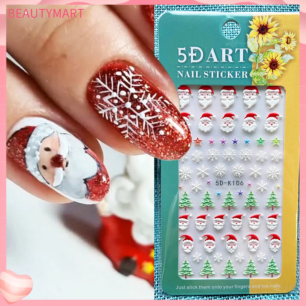 Miếng Dán Trang Trí Móng Tay 5D Không Phai Hình Bông Tuyết Giáng Sinh