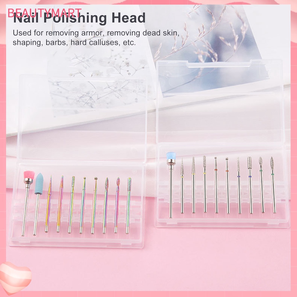 Hộp 10 Mũi Khoan Đánh Bóng Móng Tay Độ Bền Cao Thông Dụng Cho Nữ