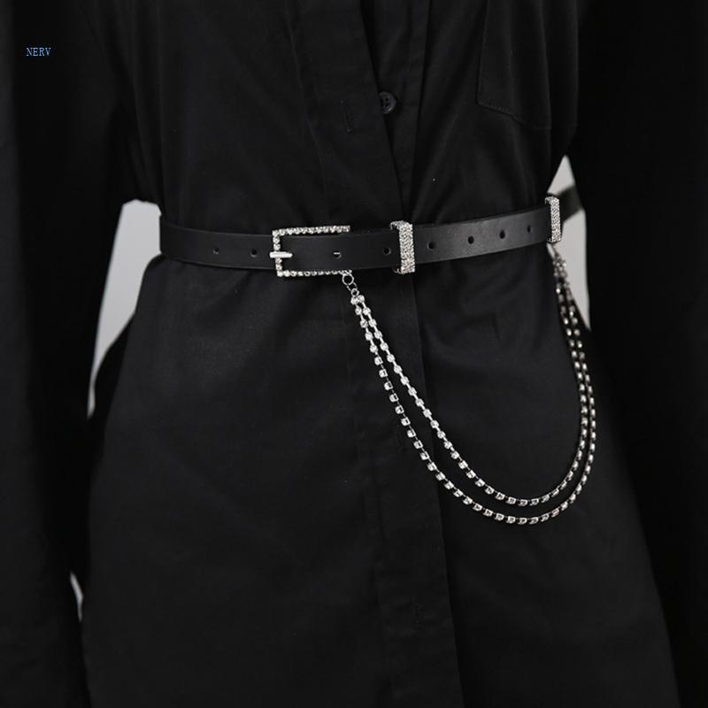 Thắt Lưng Khóa Chữ Nhật Đính Đá Phong Cách Punk Cho Nữ