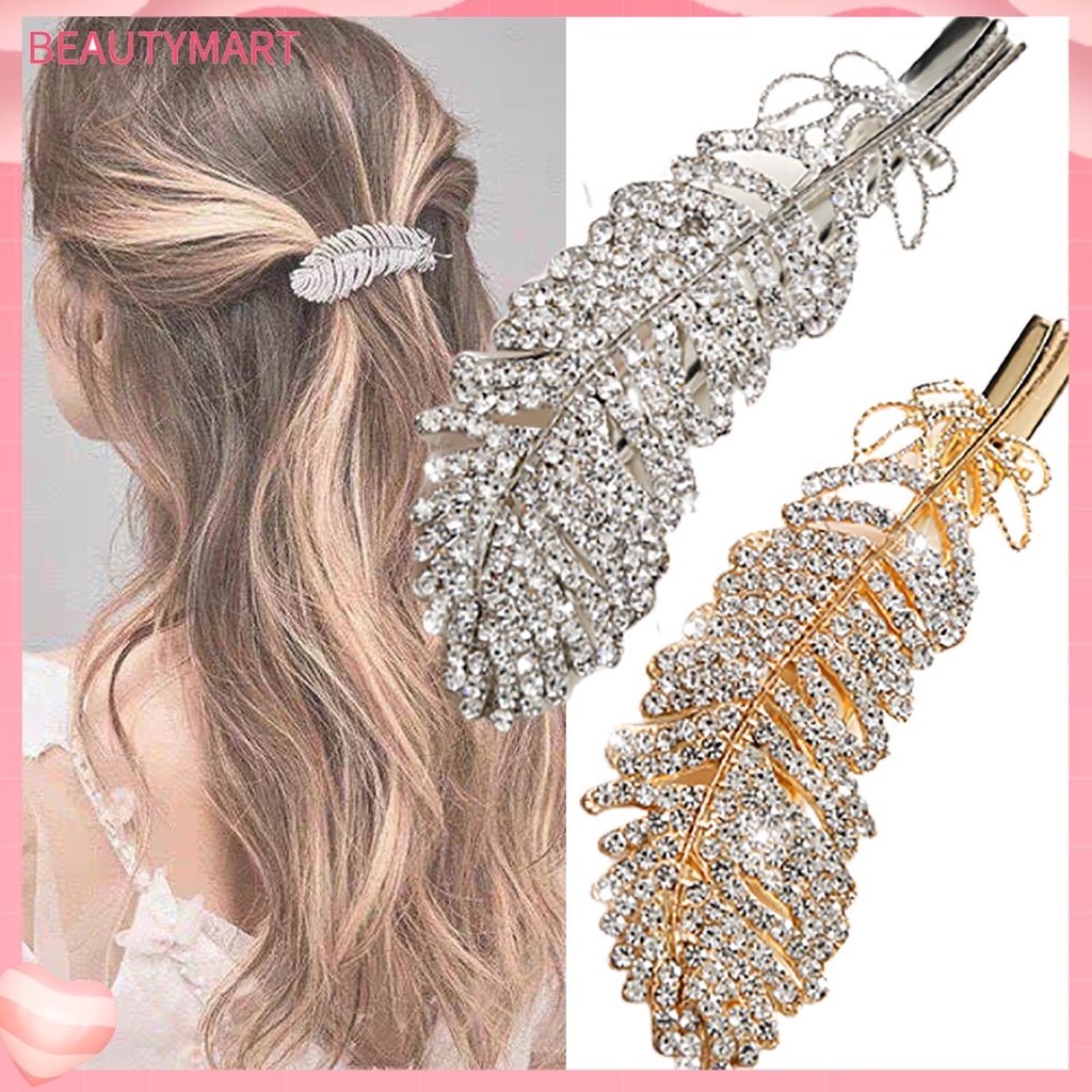 Kẹp Tóc Hợp Kim Hình Lông Vũ Đính Đá Lấp Lánh