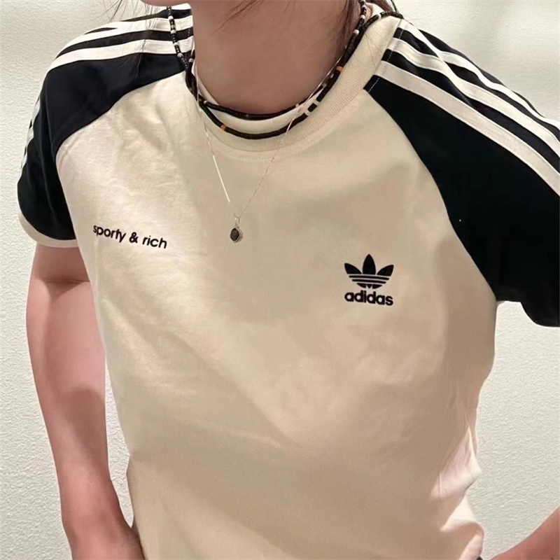 Áo Thun Tay Ngắn Cổ Tròn Chất Liệu 100% Cotton Thêu Logo Adidas Thời Trang Cho Cặp Đôi