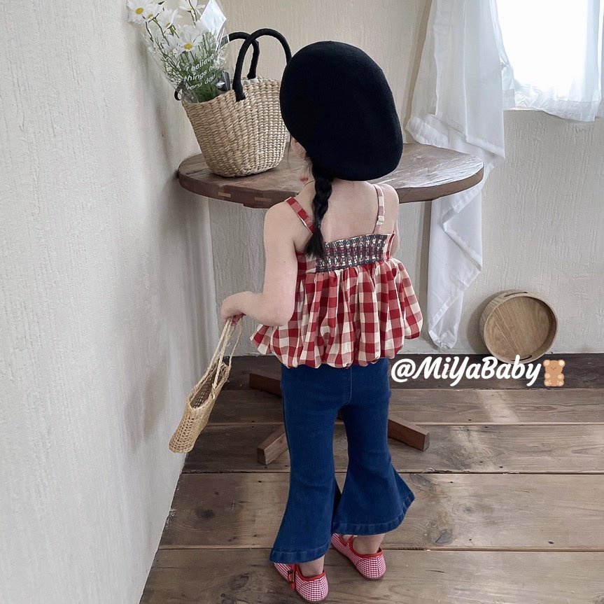 Miyababy Bộ vest bé gái bộ đồ mùa hè trẻ em vest kẻ sọc + quần jeans thời trang hàn quốc
