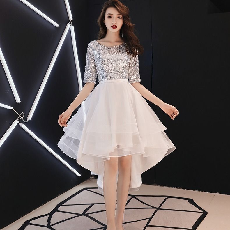 Đầm Dự Tiệc Màu Trắng Đính Kim Sa Lấp Lánh Dễ Phối Đồ Thời Trang Cho Nữ