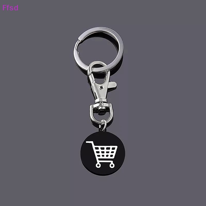 {Ffsd} Móc Chìa Khóa Tròn Bằng Thép Không Gỉ Mặt Logo Xe Đẩy Mua Sắm Màu Đen Thời Trang Sáng Tạo Làm Quà Tặng * Bán