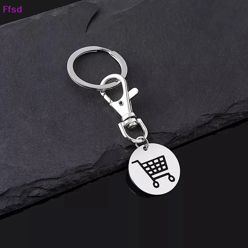 {Ffsd} Móc Chìa Khóa Tròn Bằng Thép Không Gỉ Mặt Logo Xe Đẩy Mua Sắm Màu Đen Thời Trang Sáng Tạo Làm Quà Tặng * Bán