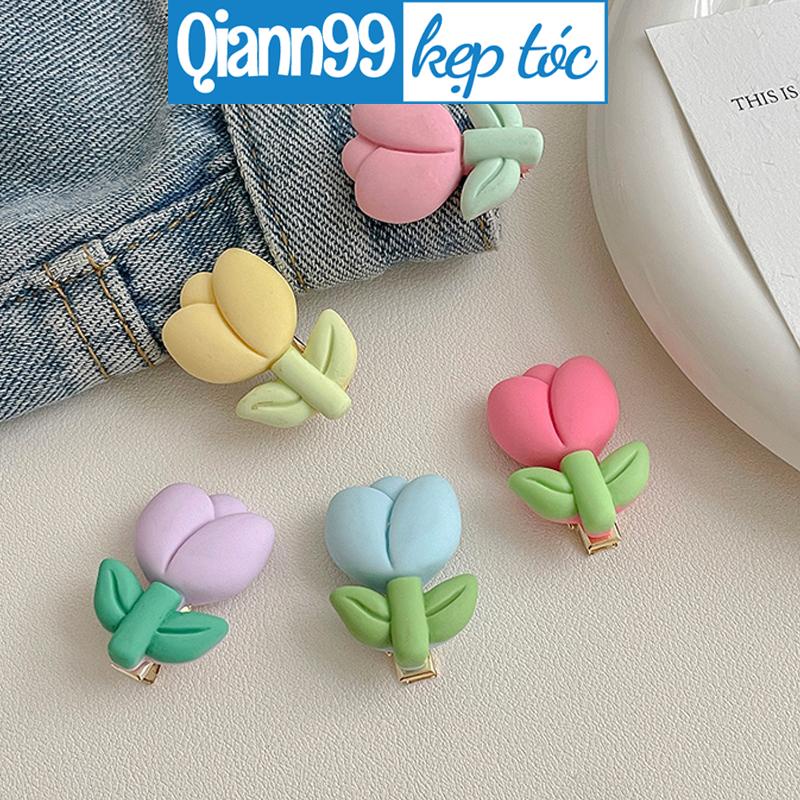 Kẹp tóc mái hoa tulip màu sắc pastel nhẹ nhàng dễ thương
