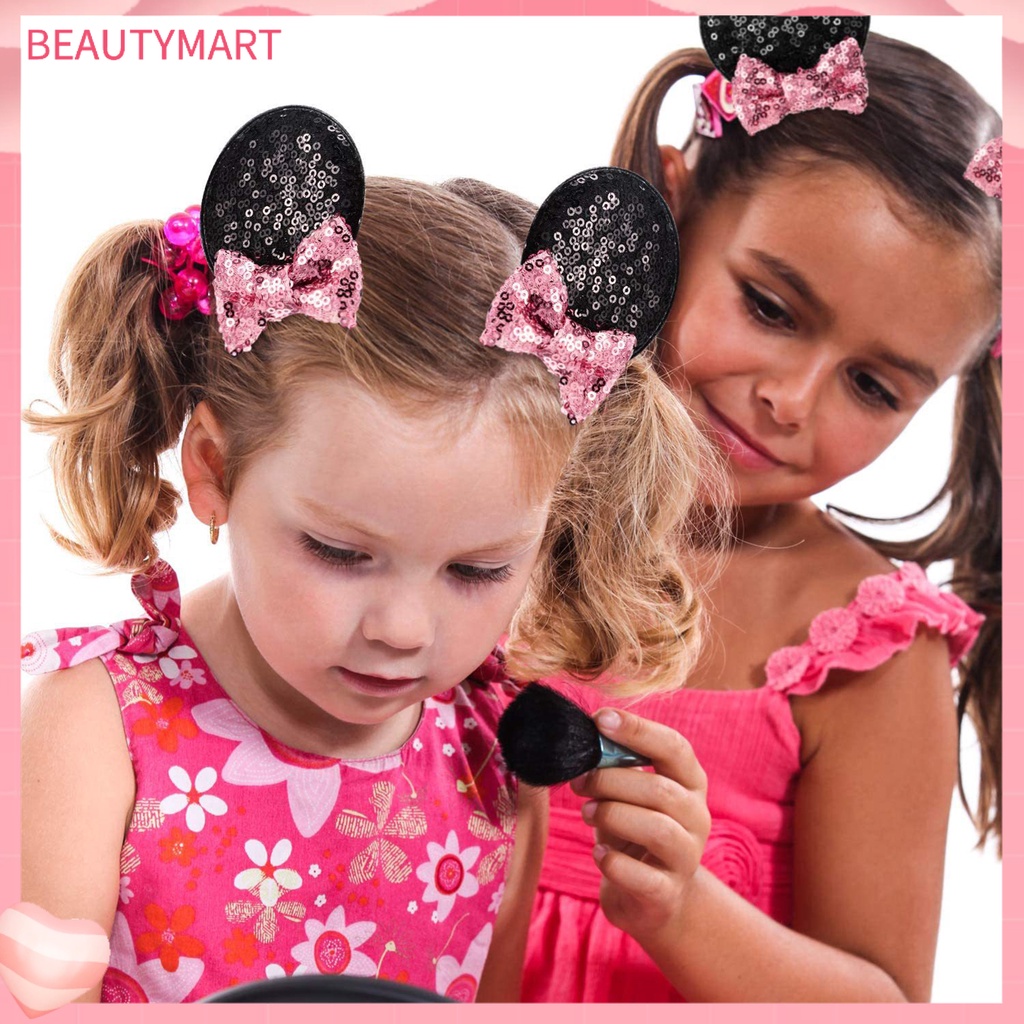 1 Cặp Kẹp Tóc Giả Da Hình Tai Chuột Đính Kim Sa Lấp Lánh Cho Bé Gái