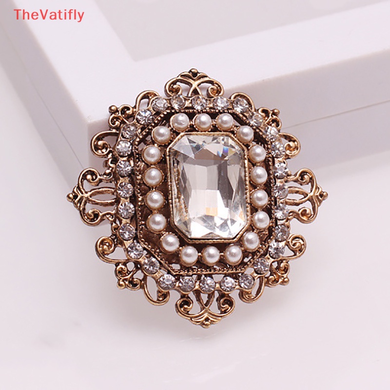 Ghim Cài Áo Đính Đá / Ngọc Trai Hình Vuông Phong Cách Vintage Thời Trang Cho Nữ