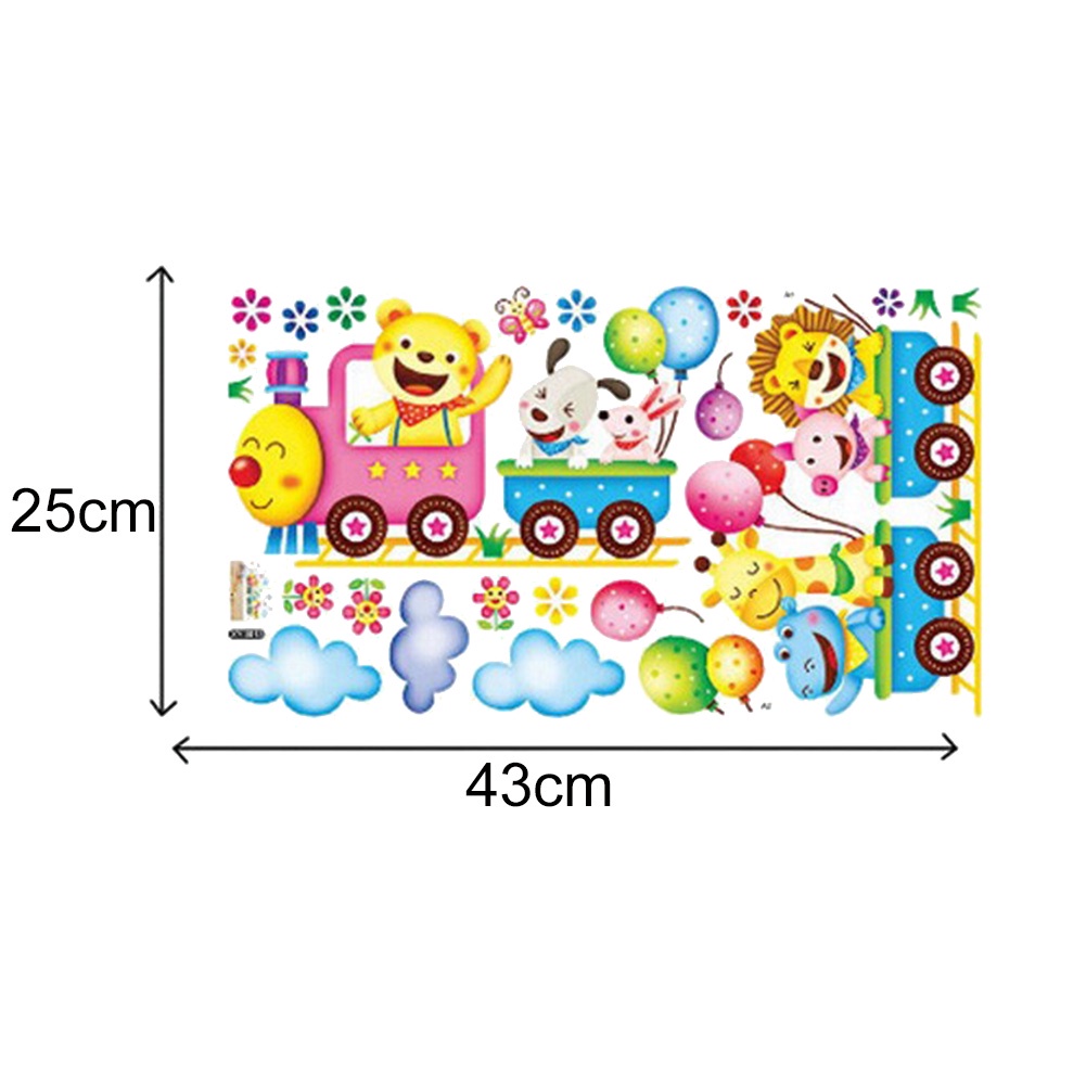 Miếng Dán Tường Trang Trí Hình Tàu Lửa Động Vật Tháo Rời Được DIY Dành Cho Phòng Ngủ Trẻ Em