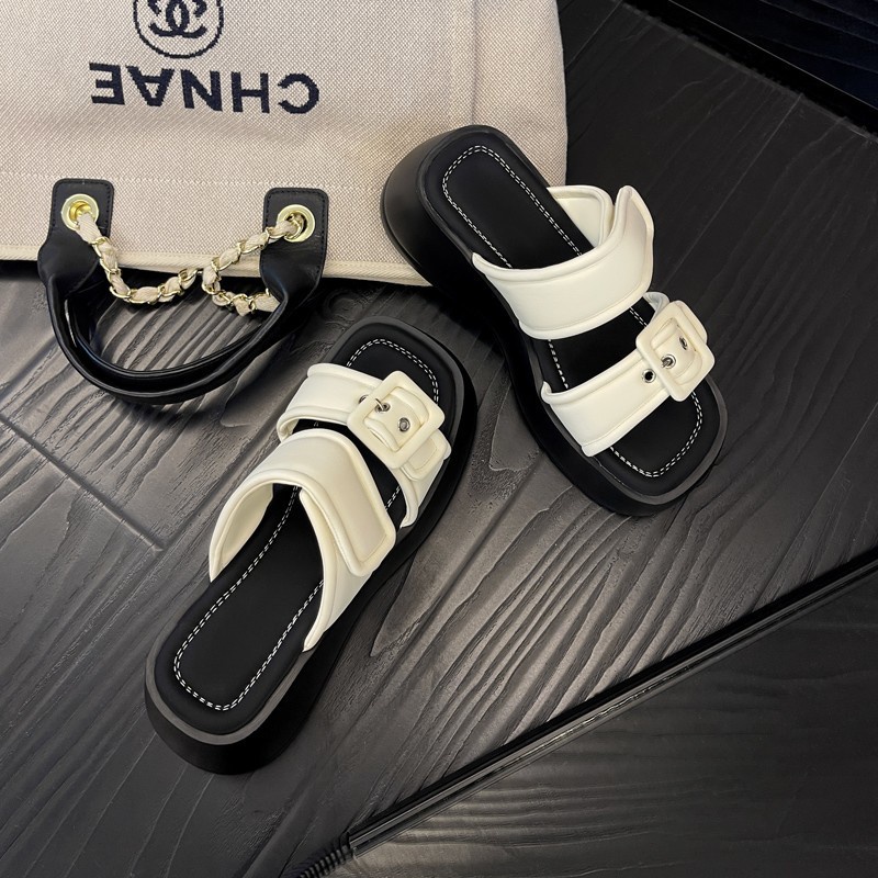 Duoya Dép Đế Dày Cao Cấp Phối Khóa Vuông Thời Trang Mùa Hè Cho Nữ