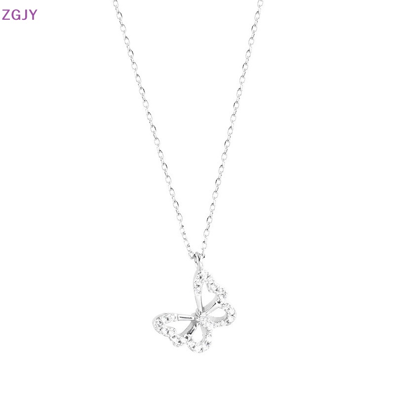 Vòng cổ Mạ Bạc Mặt Hình Bướm Rỗng Đính Đá Zircon Đơn Giản Thời Trang Mới