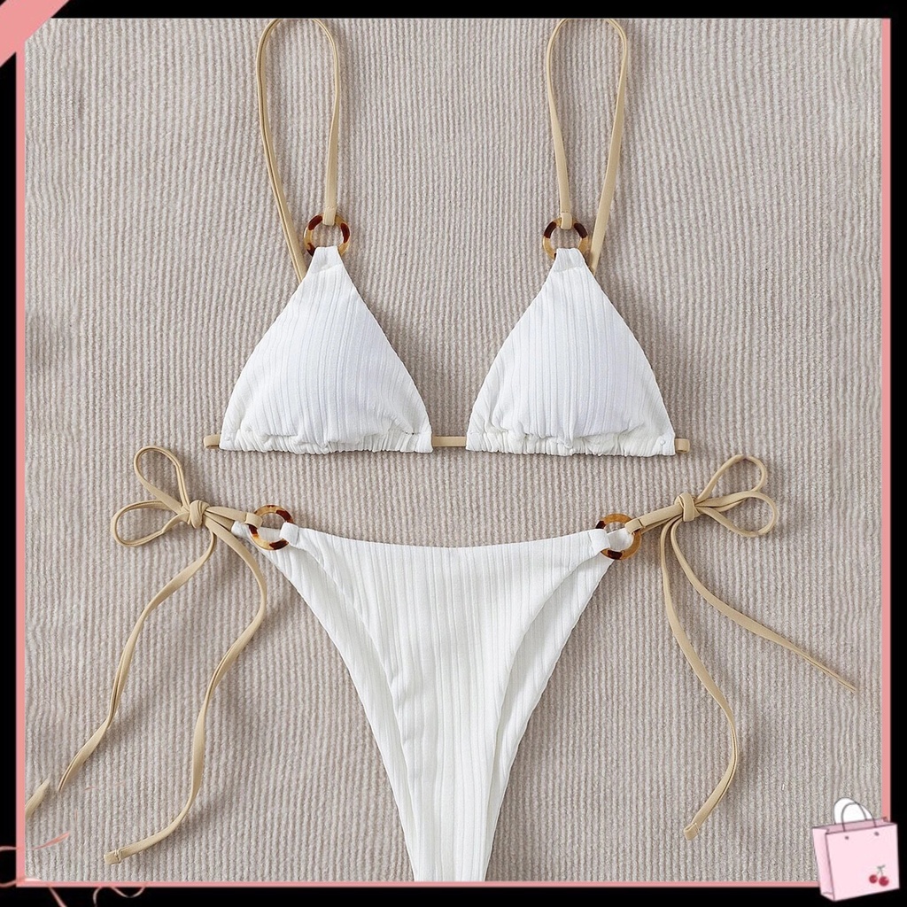 Bộ Đồ Bơi 2 Mảnh Màu Trơn Phong Cách Cổ Điển Thời Trang Mùa Hè Cho Nữ