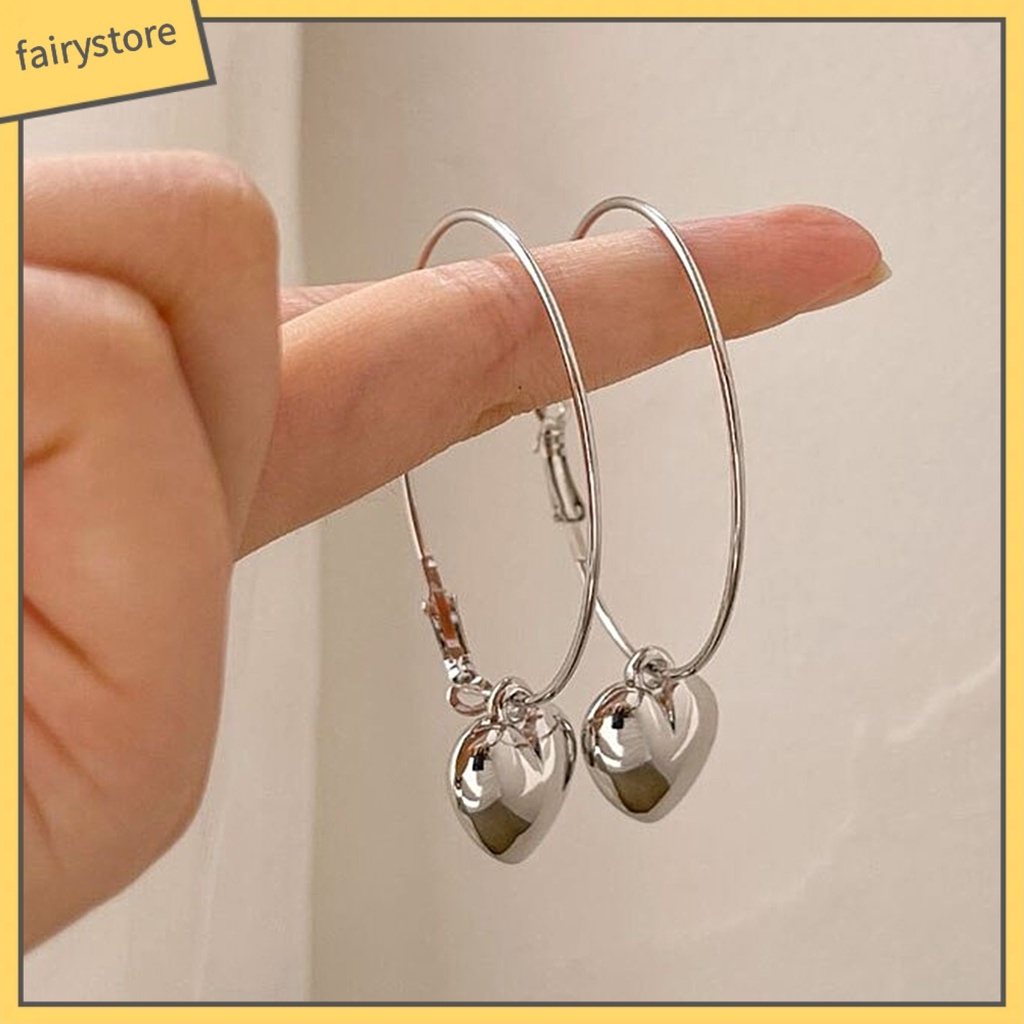 1 Đôi Bông Tai Hình Tròn / Trái Tim Cỡ Lớn Thời Trang Sang Trọng Cho Nữ