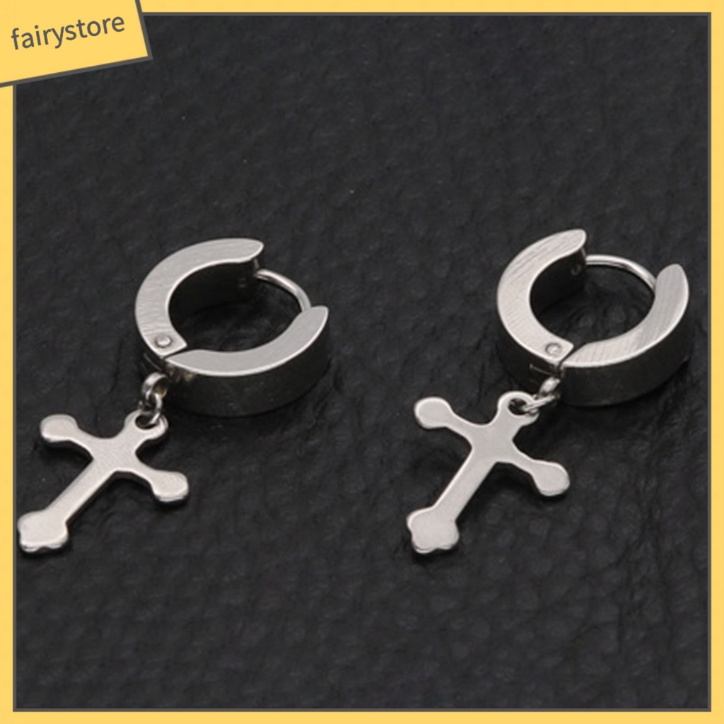 1 Đôi Bông Tai Hình Thánh Giá Bằng Thép Titan Dành Cho Nam Và Nữ