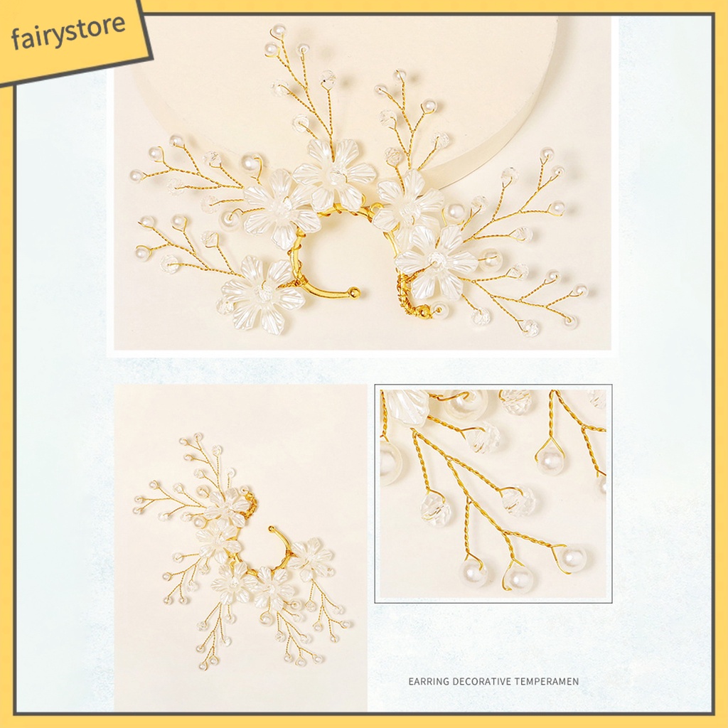 [FRO] Khuyên Tai Kẹp Vành Tai Không Xỏ Lỗ Đính Đá Ngọc Trai Giả Hình Bông Hoa Thủ Công Trang Sức Cô Dâu Không C