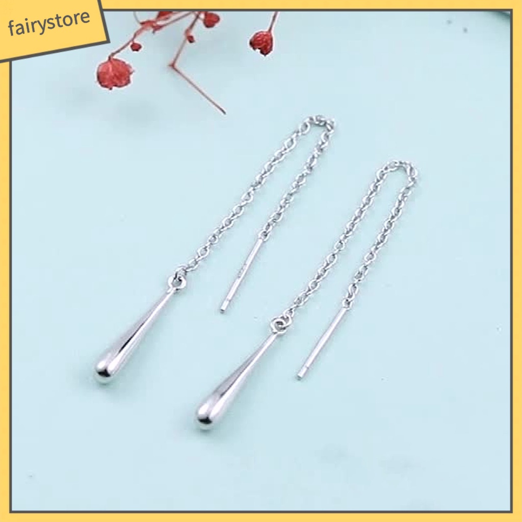1 Đôi Bông Tai Mạ Bạc 925 Dáng Dài Hình Giọt Nước Đính Đá Thời Trang Dự Tiệc