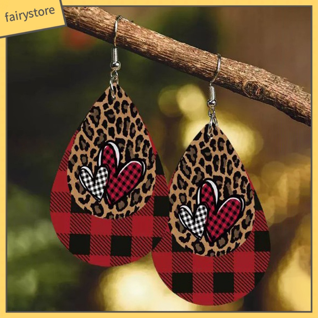 1 Đôi Bông Tai Giả Da Hình Giọt Nước Bằng Thép Không Gỉ