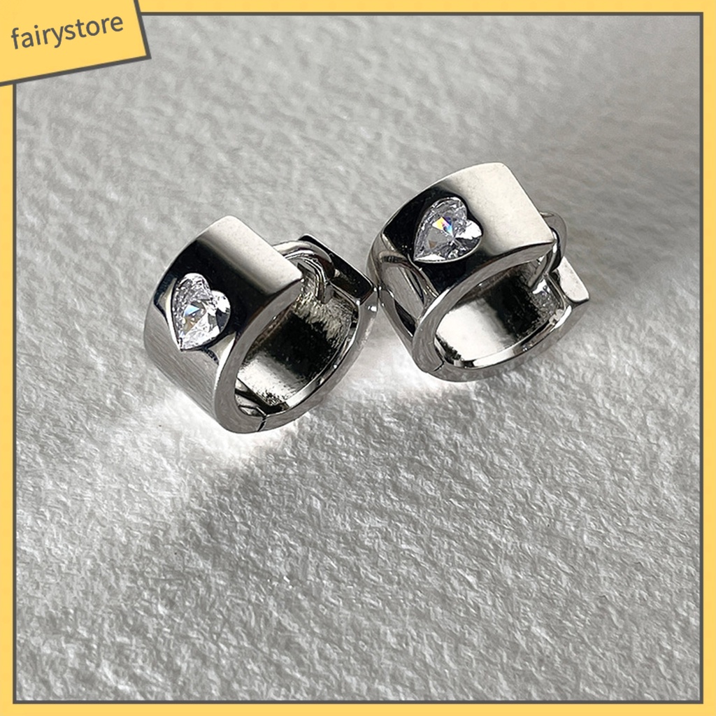 1 Đôi Bông Tai Hình Trái Tim Đính Đá Thời Trang Dành Cho Nữ