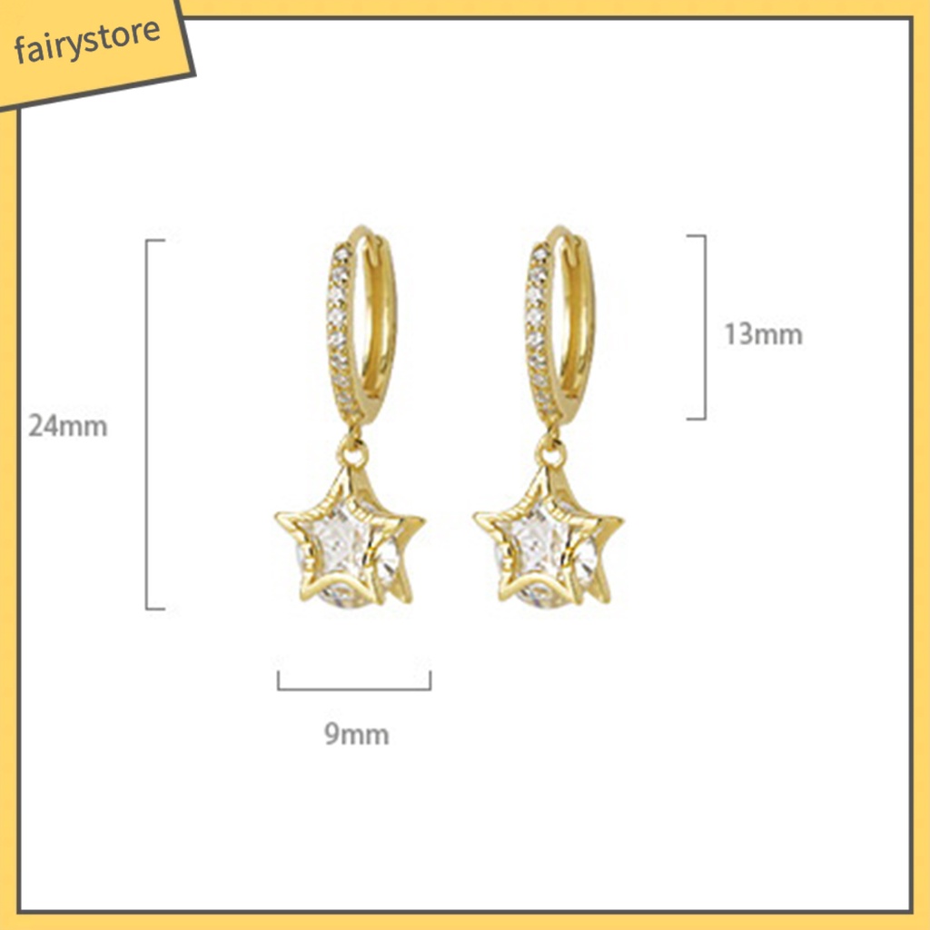 1 Đôi Bông Tai Dáng Dài Hình Ngôi Sao Đính Đá Phong Cách Retro