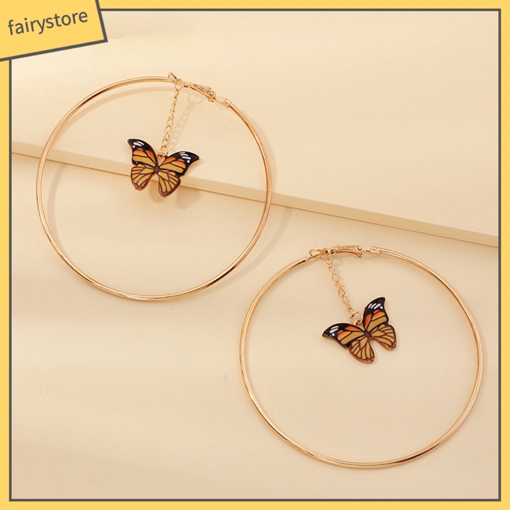 Khuyên Tai Dạng Vòng Lủng Lẳng Mặt Bướm Dây Xích Lớn Thanh Lịch Cho Nữ