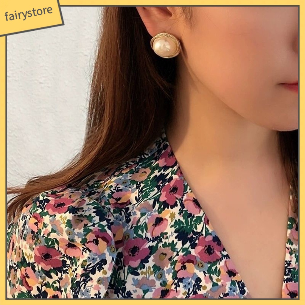 1 Đôi Bông Tai Ngọc Trai Giả Mạ Điện Phong Cách Hàn Quốc