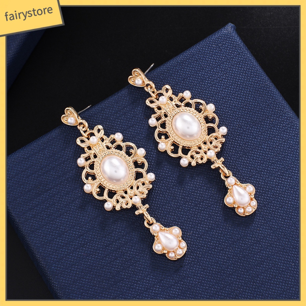 [FRO] 1 Đôi Bông Tai Thiết Kế Hình Học Đính Ngọc Trai Giả Phong Cách Hoàng Gia Retro Thời Trang Tòa Án Baroque