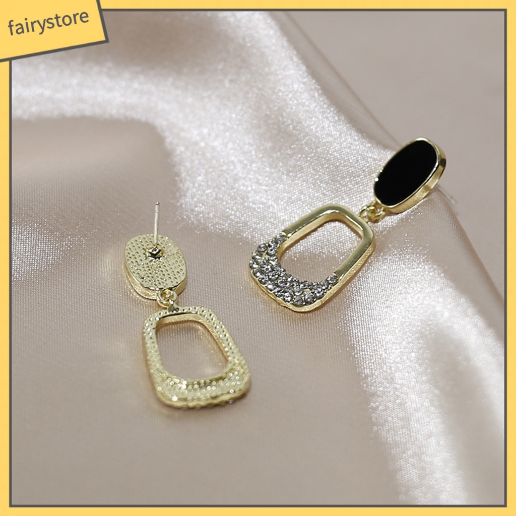 1 Đôi Bông Tai Hình Vuông Đính Đá Phong Cách Hàn Quốc Dành Cho Nữ