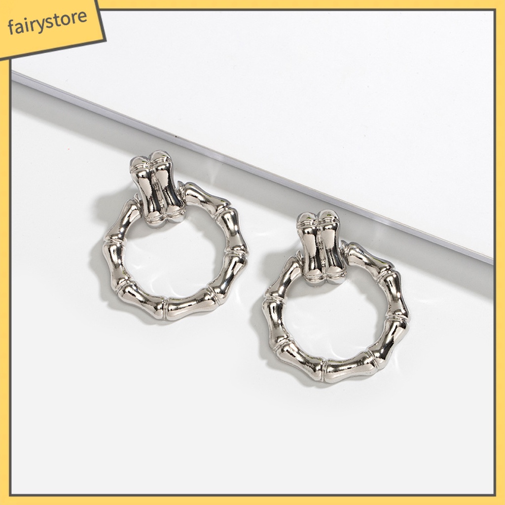 1 Đôi Bông Tai Hình Tròn Bằng Tre Mạ Điện Thiết Kế Tối Giản Thời Trang