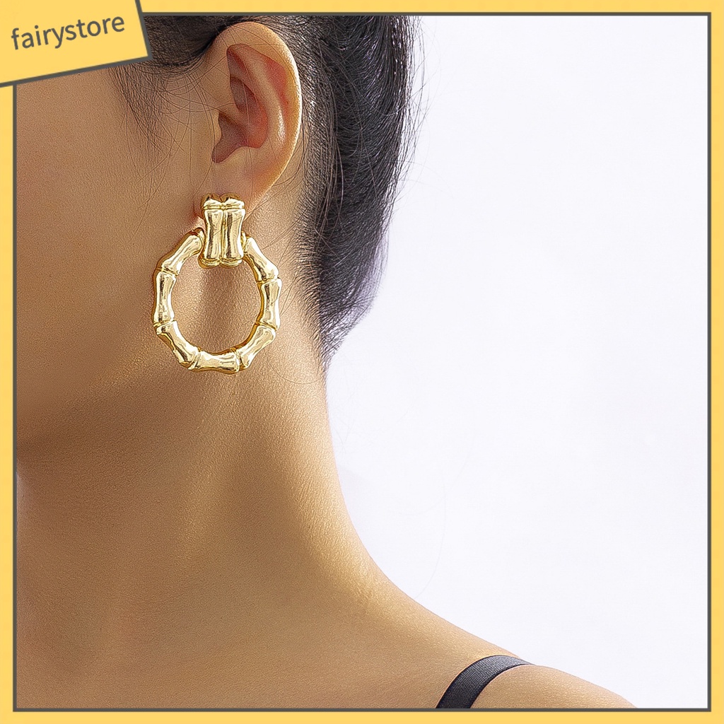 1 Đôi Bông Tai Hình Tròn Bằng Tre Mạ Điện Thiết Kế Tối Giản Thời Trang