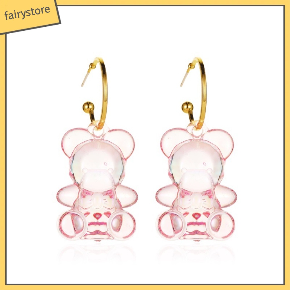 Bông Tai Ba Chiều Trong Suốt Hình Gấu Đáng Yêu Cho Nữ