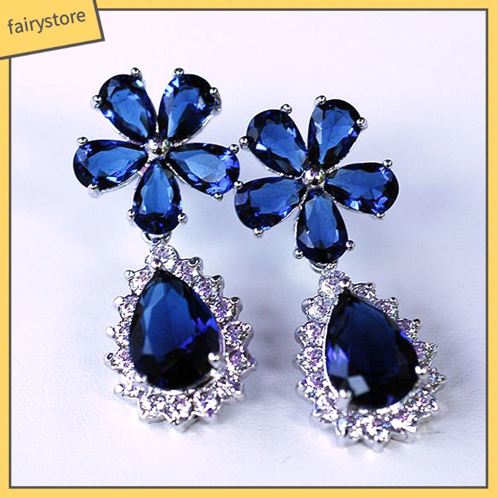 Bông Tai Dáng Dài Đính Đá Hình Hoa Lê Thời Trang Cho Nữ