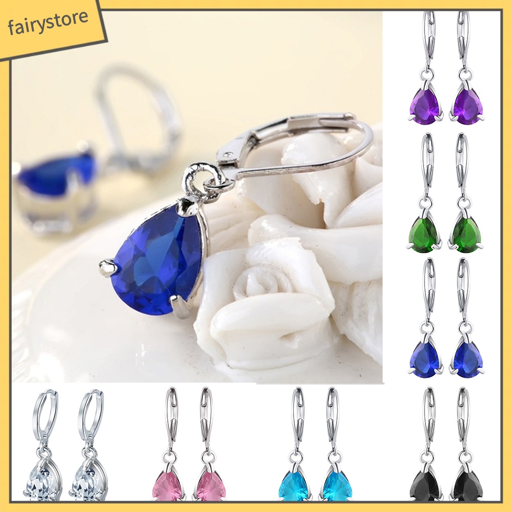 Bông Tai Dáng Dài Hình Giọt Nước Đính Đá Zircon Thời Trang Cho Nữ