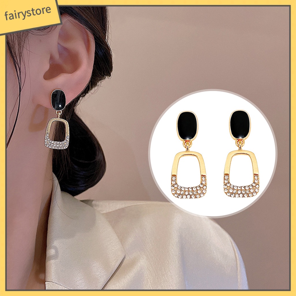 1 Đôi Bông Tai Hình Vuông Đính Đá Thời Trang Dành Cho Nữ