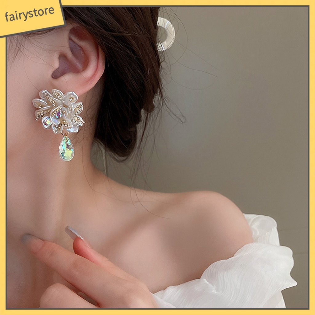 [FRO] 1 Đôi Bông Tai Thả Hình Giọt Nước Đính Kim Cương Giả Lấp Lánh Chống Mài Mòn Trang Trí Thời Trang