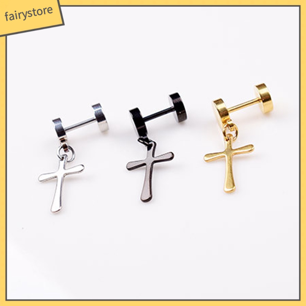 1 Đôi Bông Tai Treo Hình Chữ Thập Màu Sắc Trơn Dành Cho Nam Và Nữ