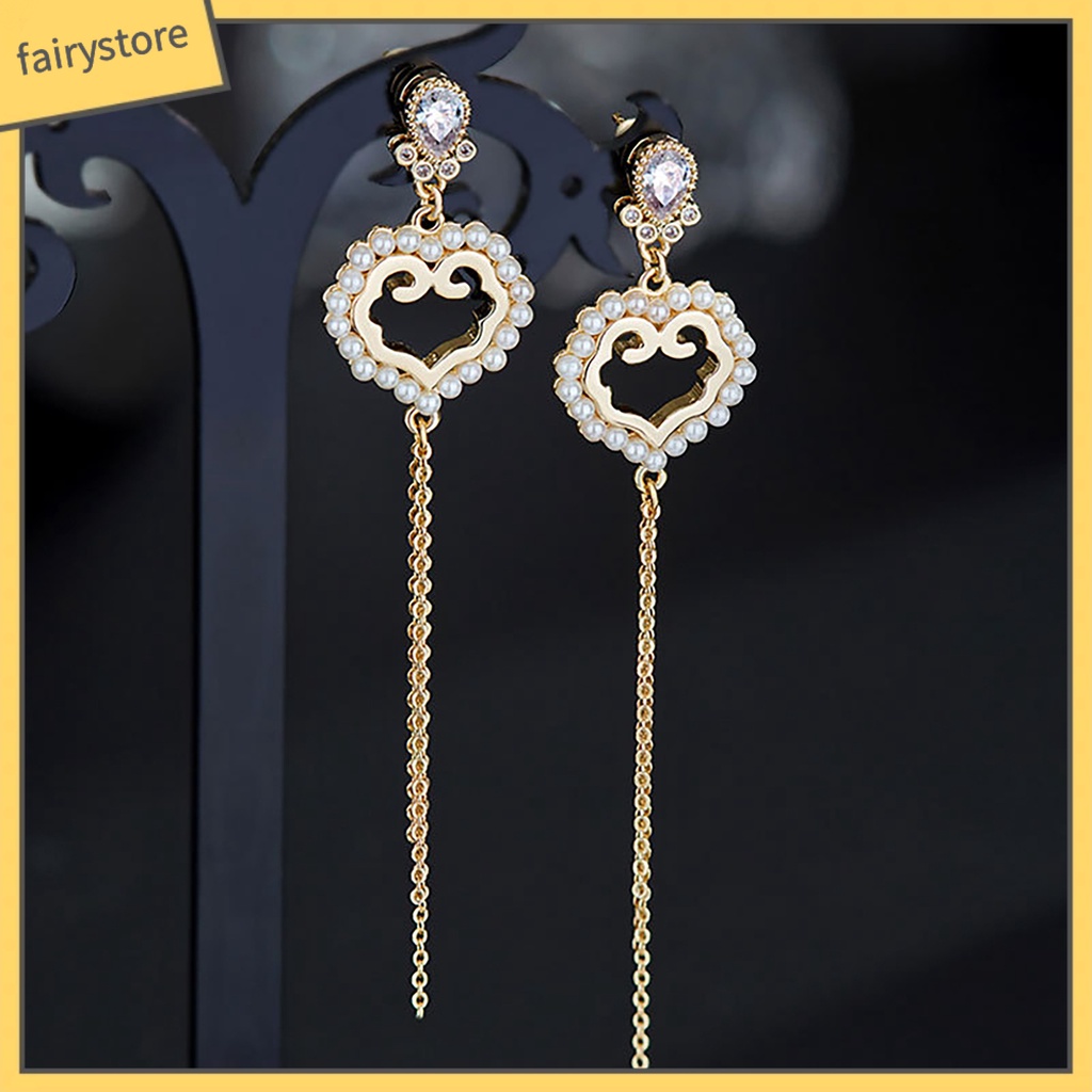 1 Đôi Bông Tai Hình Quạt Tua Rua Dài Phong Cách Trung Hoa Thanh Lịch Dành Cho Nữ