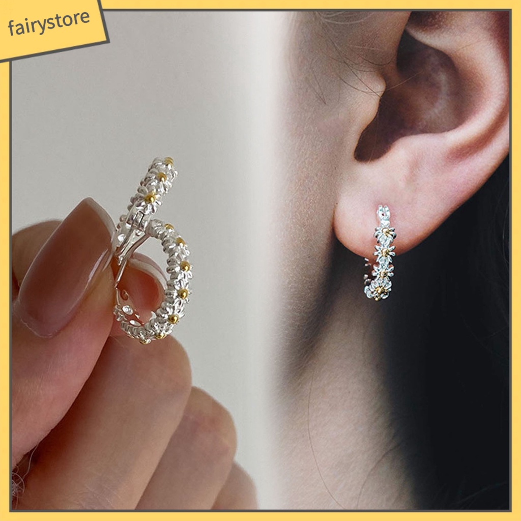 1 Đôi Bông Tai Tròn Họa Tiết Hoa Lấp Lánh Dành Cho Nữ